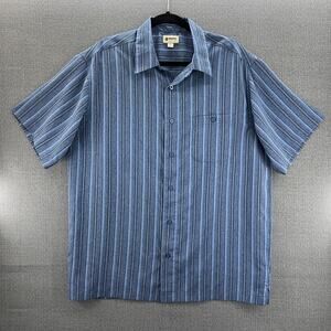 Haggar Men's Striped Short Sleeve Loose Fit Button Up Polyester Shirt Size Large